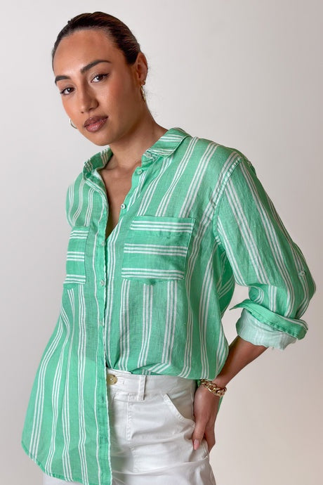 Island Green Stripe Linen Shirt