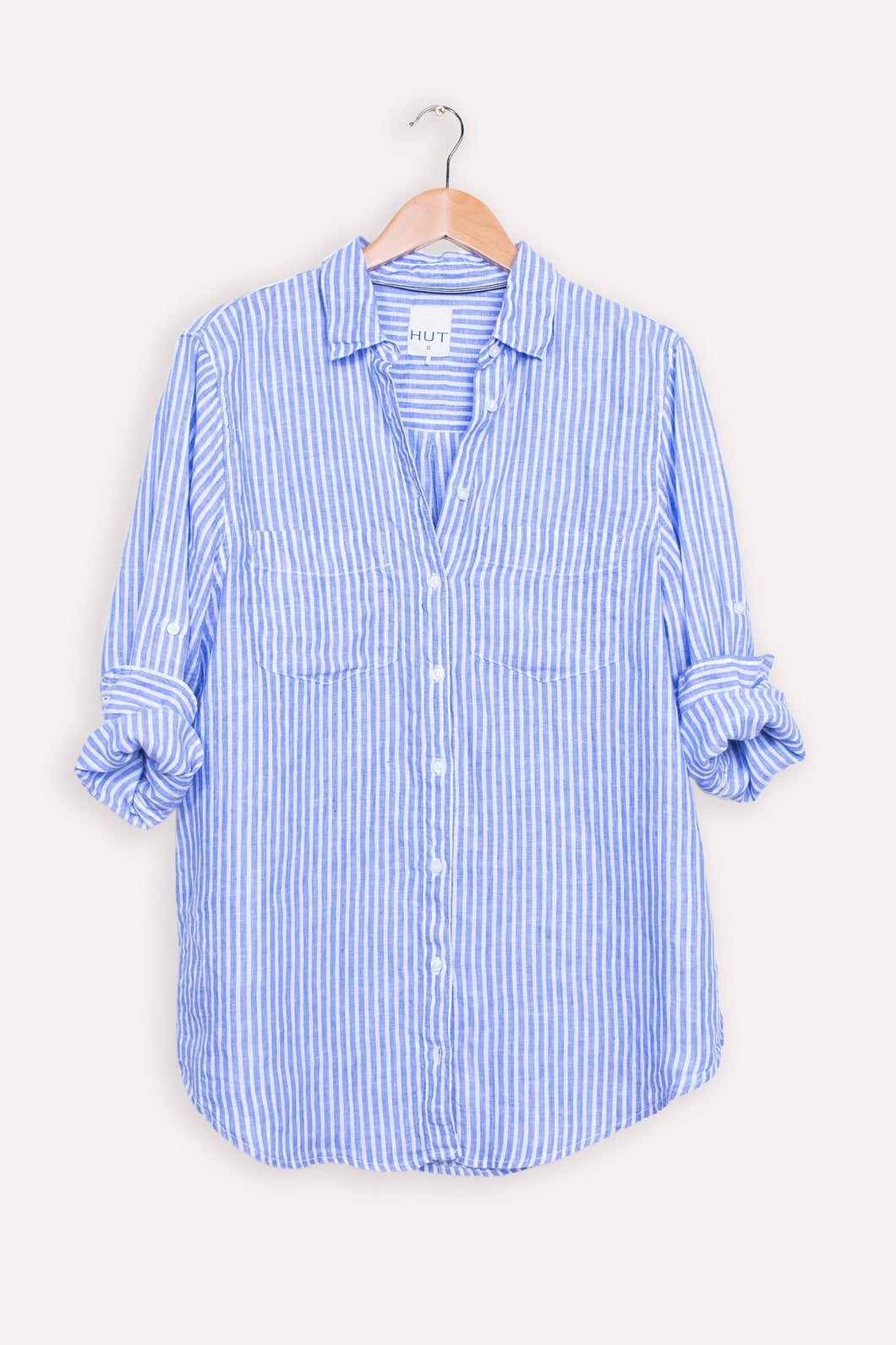 White & Blue Chambray Stripe Linen Shirt