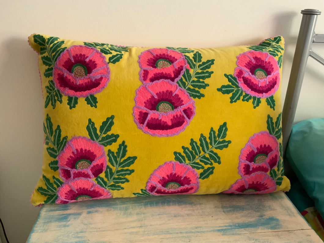 Yellow Pink Poppies Cushions