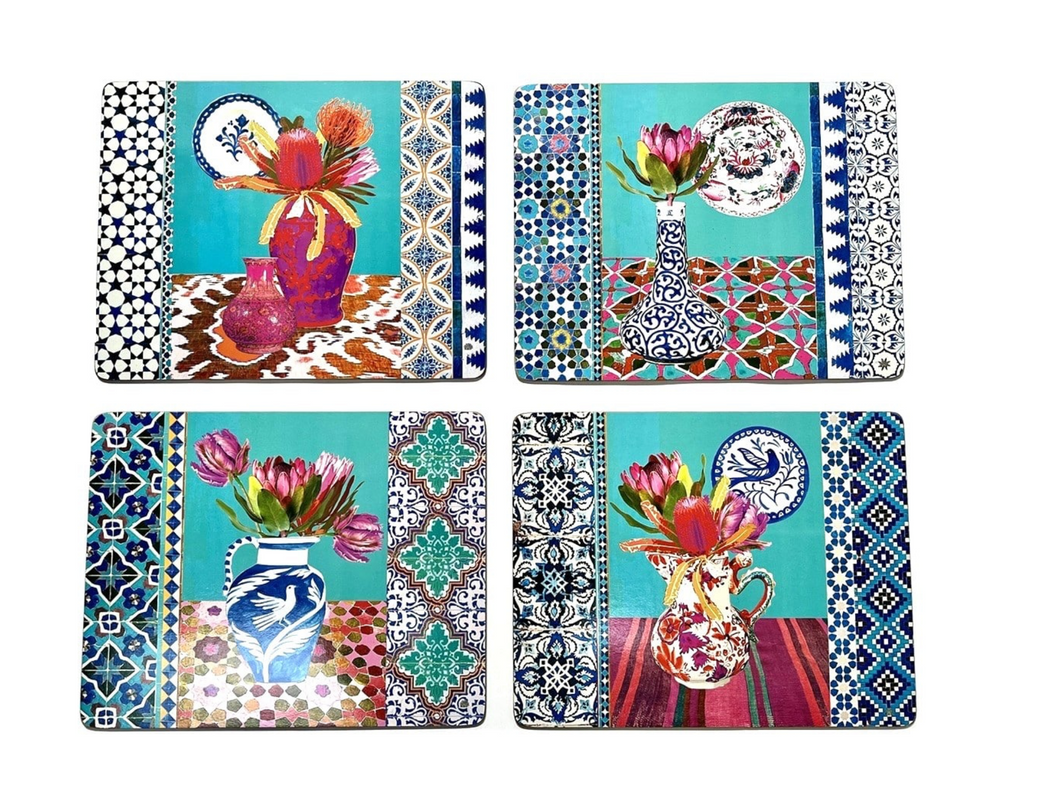 Placemat set Vases on Turquoise