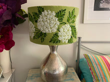 Load image into Gallery viewer, White Hydrangea on Green velvert lampshade 40cm
