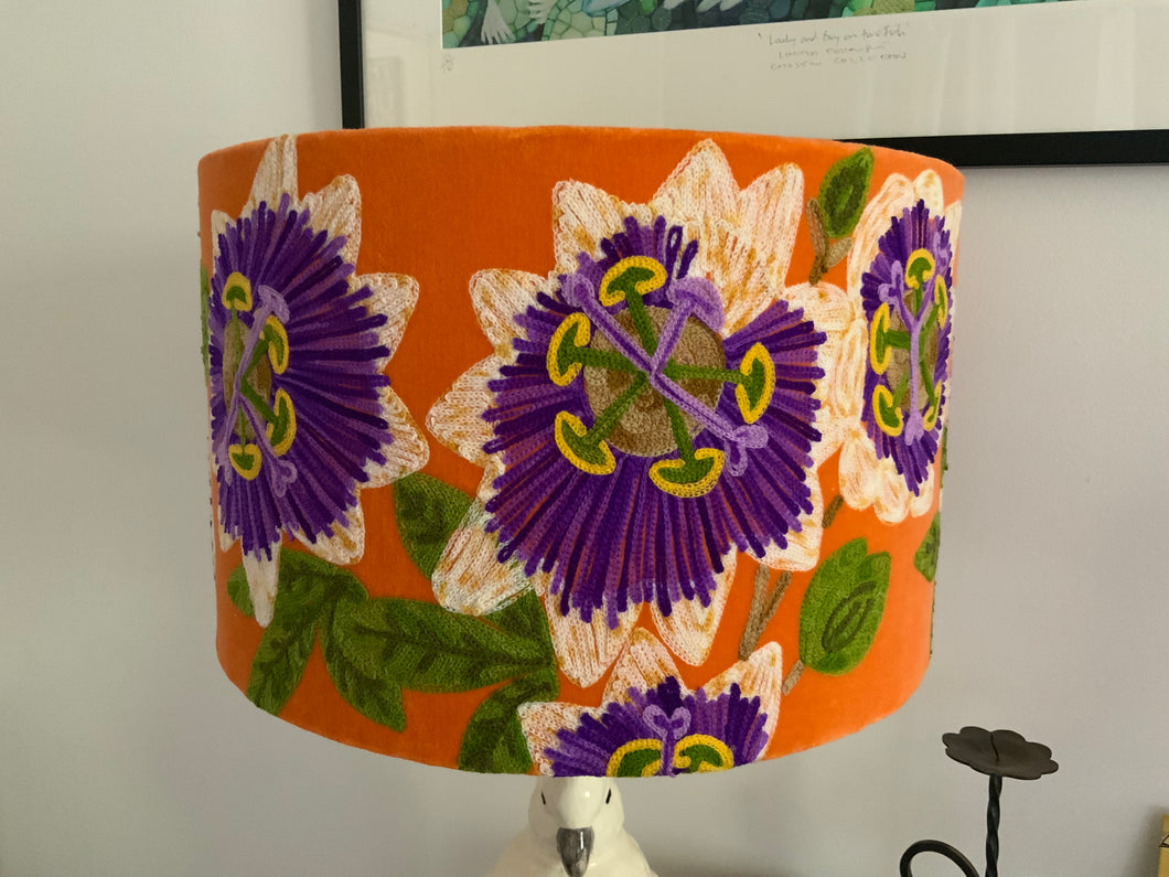 Orange & purple flower Velvert Drum lampshade 40 cm