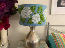 Load image into Gallery viewer, White Hydrangea on blue velvert drum lampshade 40cm
