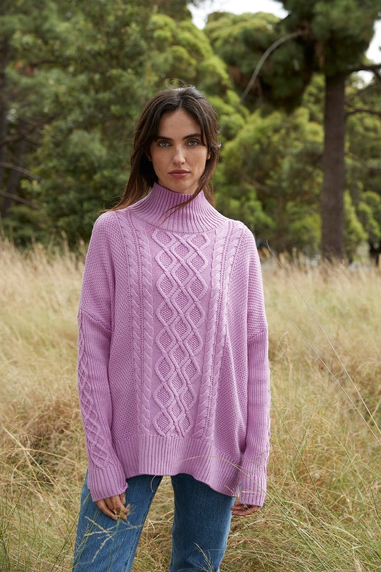 Augusta Wool Cable Sweater - Cherry Blossom
