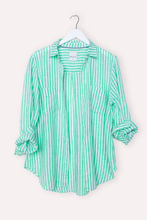Soft Green Stripe Linen Shirt