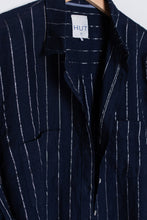 Load image into Gallery viewer, Navy &amp; Silver Stripe Lurex Linen Shirt
