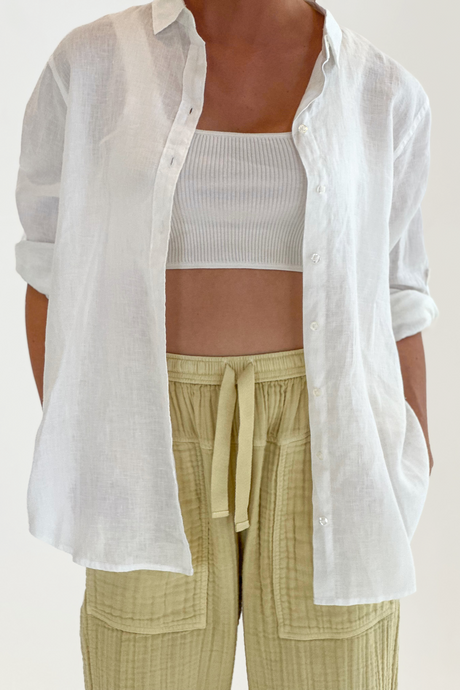 White With No Pockets Linen Shirt