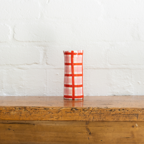 Small Pink & Red Gingham Vase