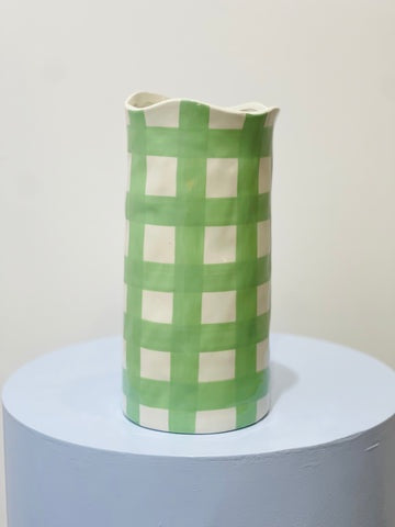 Large Green Gingham Vase