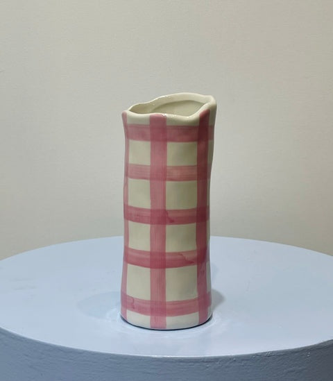 Small Pink Gingham Vase